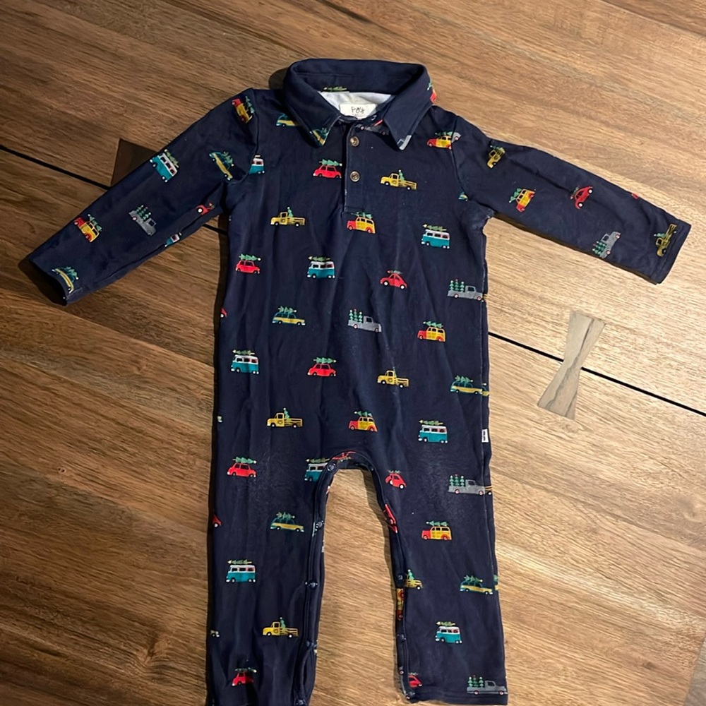 Little Sleepies Play Tree Traffic Christmas Long Sleeve Polo Romper